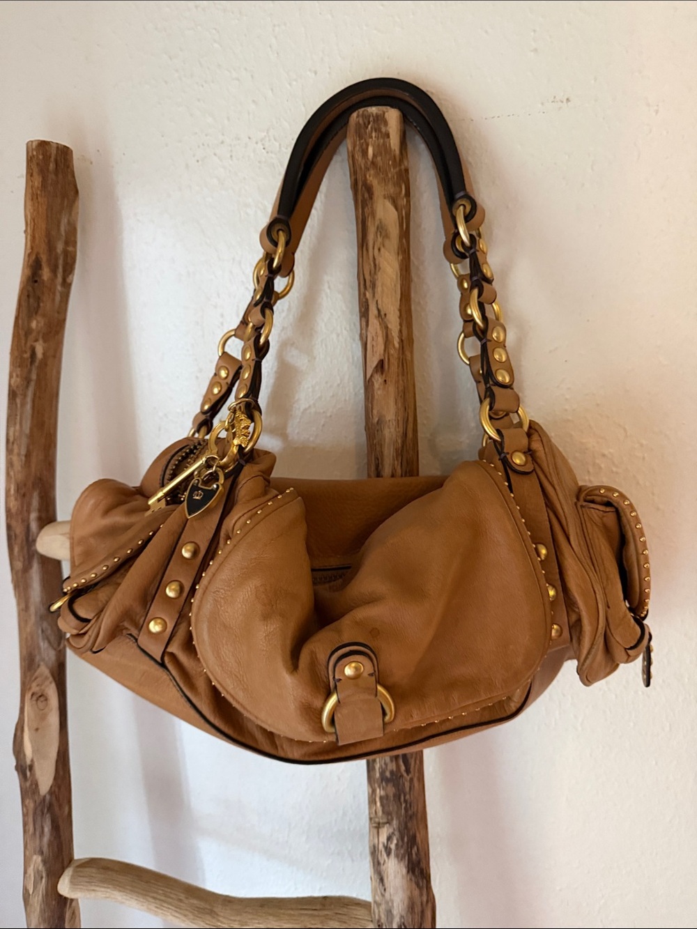 Juicy Couture Tan Leather East West Shoulder Bag with Gold Hardware